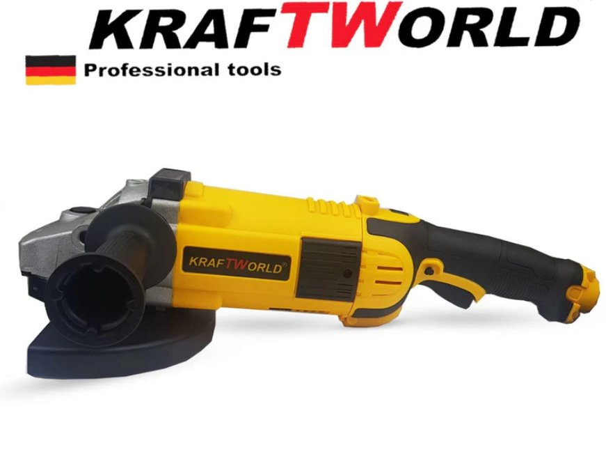 Ъглошлайф KRAFTWORLD 2800W с антивибрационна дръжка и защита от прах