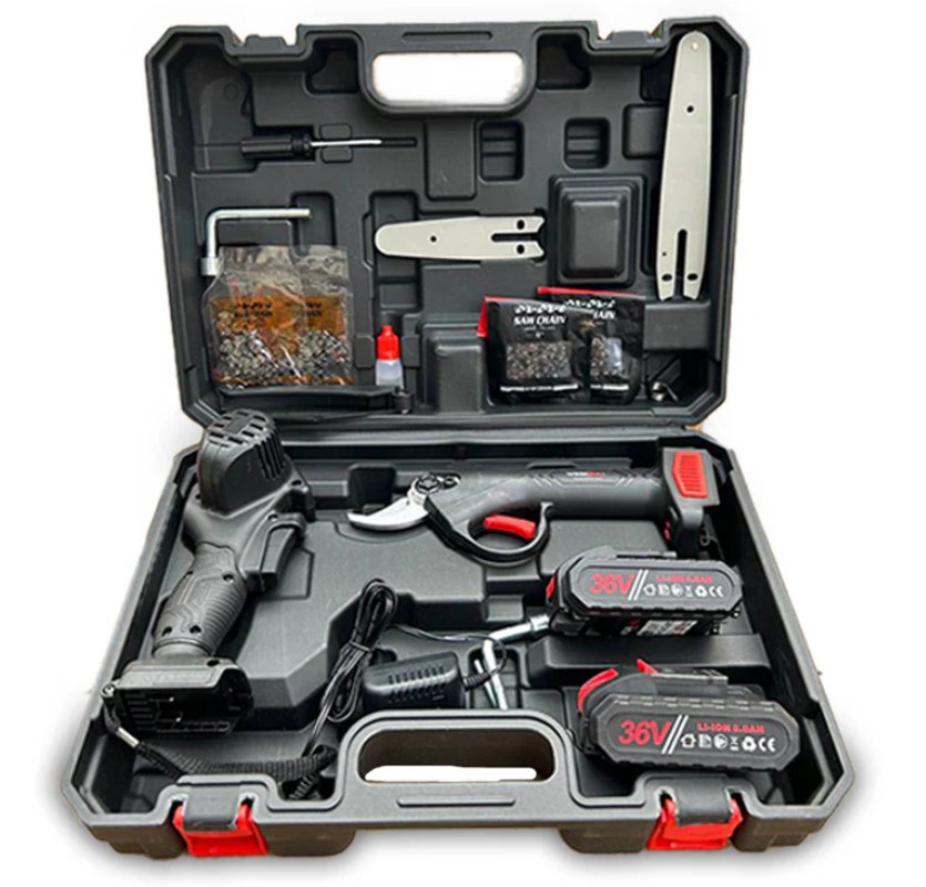 Промо 2в1 комплект WerkBull Акумулаторна Лозарска ножица и Мини Трион с куфар