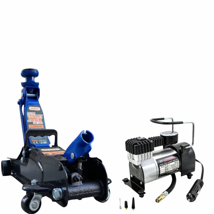 2в1 Комплект Нископрофилен крик крокодил 2.5 тона + Компресор За Гуми WerkBull 12V