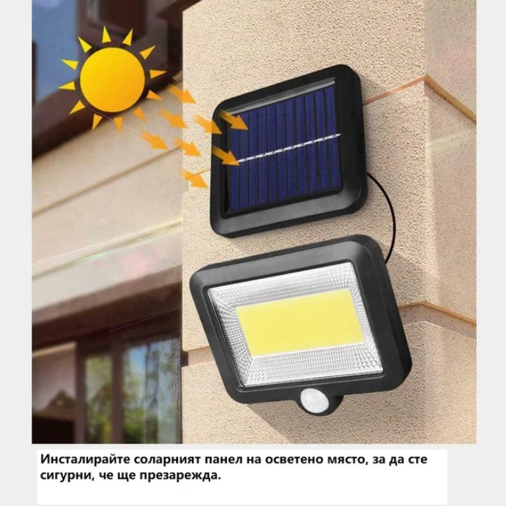 Мощна Соларна Водоустойчива LED лапа със сензор за движение, соларен панел и 5 м. Кабел